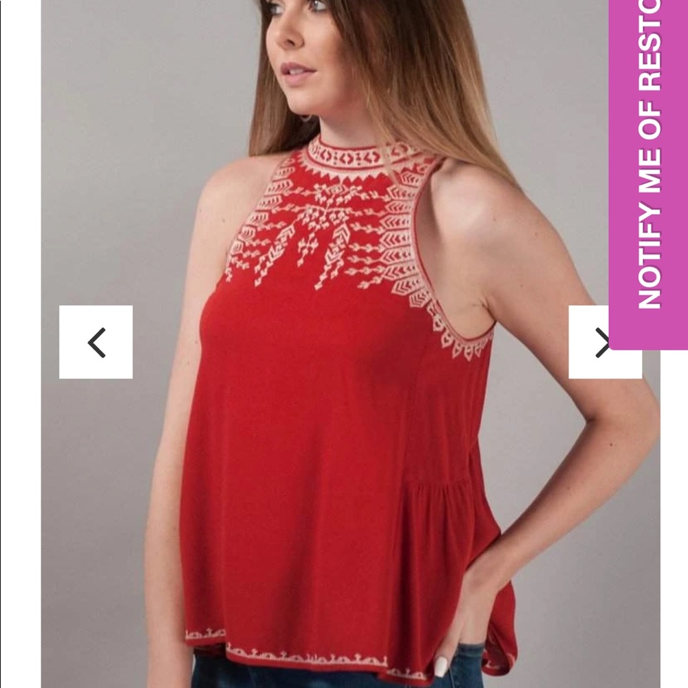 THML Ruby Tank Embroidered Keyhole M Red - Picture 2 of 15